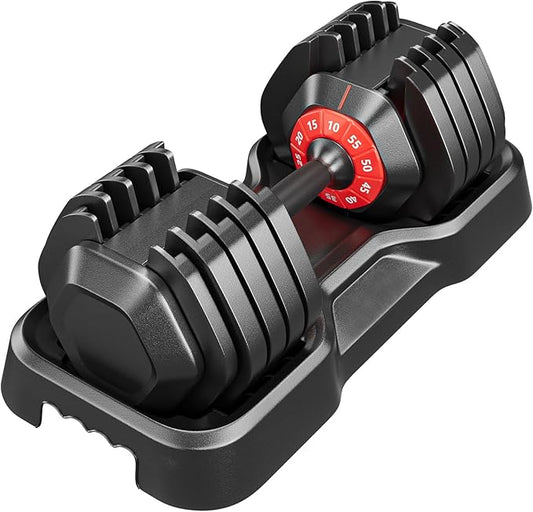 Adjustable Dumbbell Set, 55 lb Free Weight Set Fast Adjust Dumbbell Weight for Exercises,10 in 1 Dumbbells with Anti-Slip Handle and Weight Plate for Men and Women Home Gym Workout Equipment (1pcs)