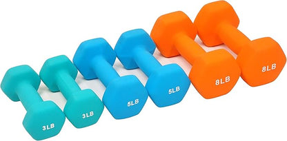 Signature Fitness Neoprene Dumbbell Hand Weights, Anti-Slip, Anti-roll, Hex Shape Colorful, Pair or Set with Stand