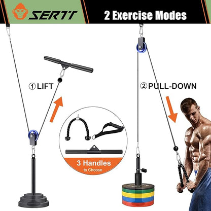 LAT Pulldown Pulley System Gym, Upgraded LAT and Lift Cable Machine Attachments with Triceps Pull Down, Biceps Curl, Back, Forearm, Shoulder, Arm Workouts - Home Gym Add On Equipment