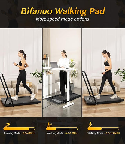 2 in 1 Folding Treadmill, Smart Walking Running Machine with Bluetooth Audio Speakers, Installation-Free，Under Desk Treadmill for Home/Office Gym Cardio Fitness（Black）