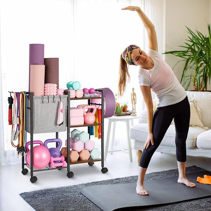 Yoga Mat Storage Rack Home Gym Equipment Storage Organizer Yoga Mat Holder for Yoga Mat Foam Roller Dumbbells Kettlebells Resistance Bands and More Gym Accessories Women Men Workout Equipment