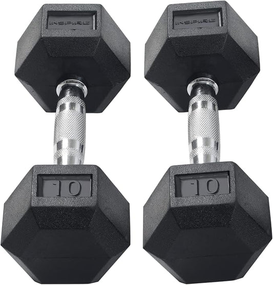 Inspire Fitness Rubber Dumbbell Set - Rubber Hex Weight Set - Dumbbell Weight Set for Home Gym or Professional Gym - Ergonomic Weight Set