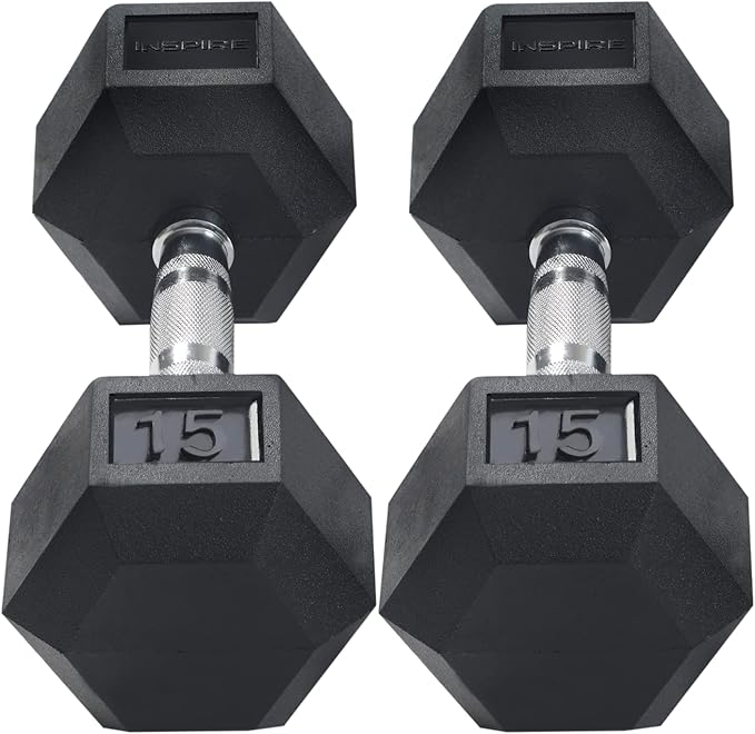 Inspire Fitness Rubber Dumbbell Set - Rubber Hex Weight Set - Dumbbell Weight Set for Home Gym or Professional Gym - Ergonomic Weight Set