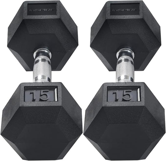 Inspire Fitness Rubber Dumbbell Set - Rubber Hex Weight Set - Dumbbell Weight Set for Home Gym or Professional Gym - Ergonomic Weight Set