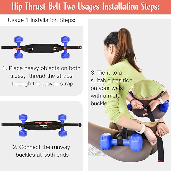 Hip Thrust Belt, Easy to Use with Dumbbells, Heavy, Kettlebells, Booty Belt for Hip Thrust, Slip-Resistant Padding for the Gym and Home Workouts