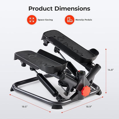 Sunny Health & Fitness Twist Stepper Machine Workout Cardio Equipment Gym Mini Stair Master Climber Thigh Space Squat Twist Stepper Advanced Twisted Resistance Band w Optional Connected Fitness