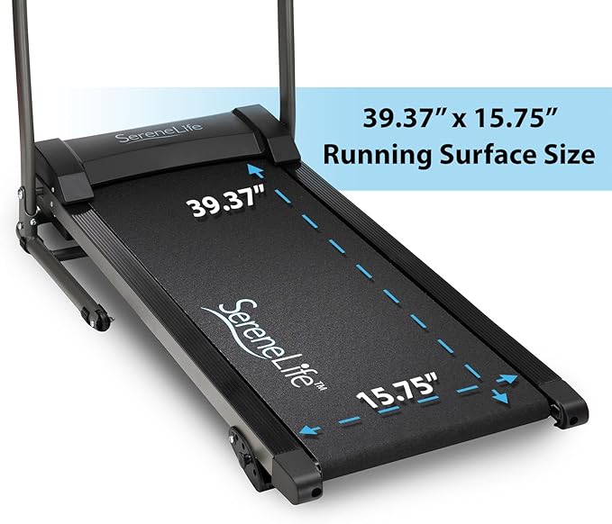 SereneLife Folding Treadmill - Foldable Home Fitness Equipment with LCD for Walking & Running - Cardio Exercise Machine - Preset and Adjustable Programs - Bluetooth Connectivity