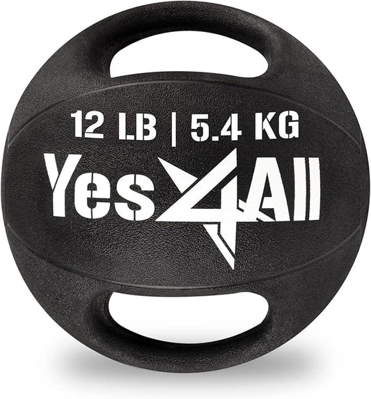 Yes4All Medicine Ball Dual Grip/Exercise Weighted Ball with Handles for Cardio Workout, Strength Training and Balance Enhancement