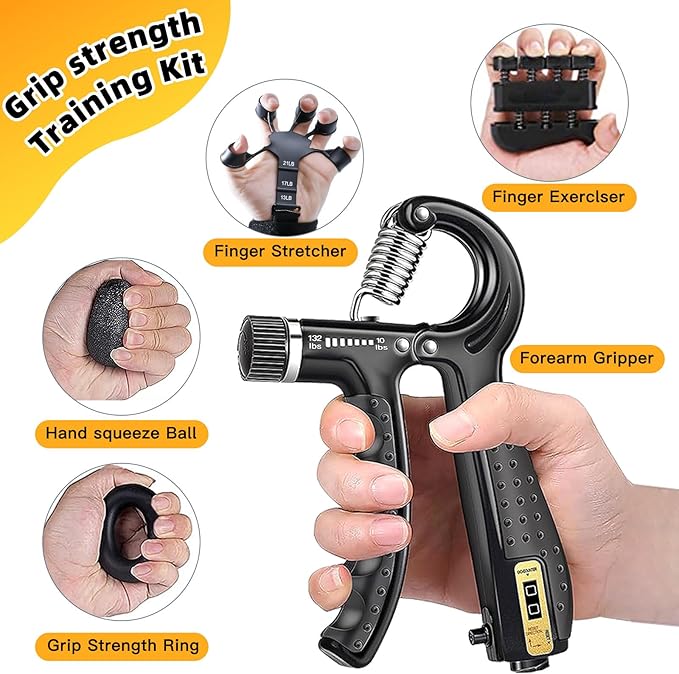 Grip Strength Trainer Kit with Finger Exerciser,Hand Grip Strengthener,Hand Extension Exerciser, Stress Relief Squeezer Ball,Forearm Workout Ring for Muscle Building & Injury Recover (5 Pack)