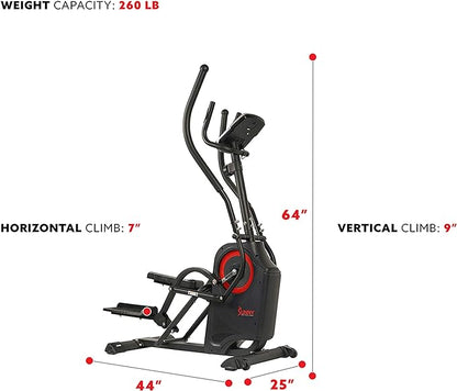 Sunny Health & Fitness Cardio Climber Stepping Elliptical Exercise Machine for Home with 8 Levels of Magnetic Resistance, Performance Monitor, Full Body Workout