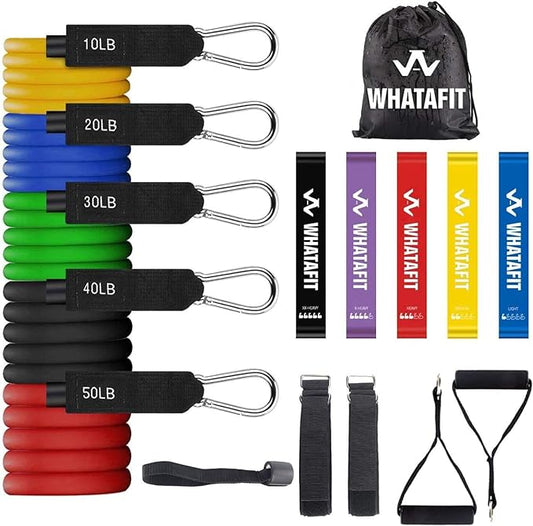 WHATAFIT Resistance Bands, Exercise Bands，Resistance Bands for Working Out, Work Out Bands with Handles for Men and Women Fitness, Strength Training Home Gym Equipment