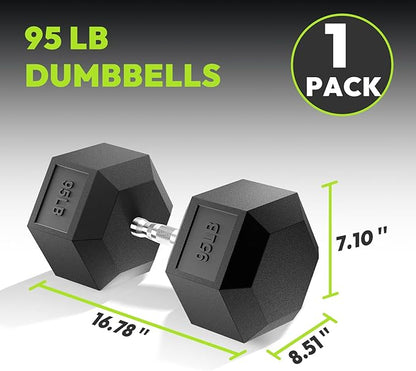 Hex Dumbbell Set, 3-100 lb Rubber Encased Exercise & Fitness Dumbbells, Weights Dumbbells Set of 2, Hand Weight for Strength Training (Single, Pair, Set)