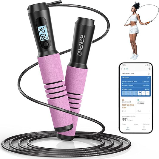 RENPHO Smart Jump Rope, Fitness Skipping Rope with APP Data Analysis, Workout Jump Ropes for Home Gym, Crossfit, Jumping Rope Counter for Exercise for Men, Women