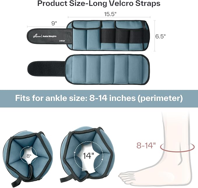 Sportneer Adjustable Ankle Weights for Women and Men 1 Pair of 4 8 12 16 20 LBS Heavy Weighted Leg Weights with Adjustable Straps, Strength Training Weights for Yoga, Aerobics, Gym, Fitness, Workout