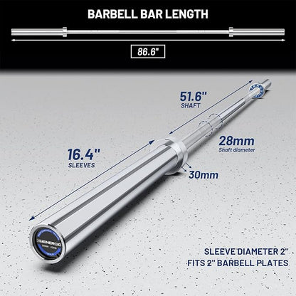 7ft Olympic Barbell Bar 45LB Load 1500-lbs Capacity Available, for Gym Home Exercises, Weightlifting, Powerlifting for 2" Olympic Plates