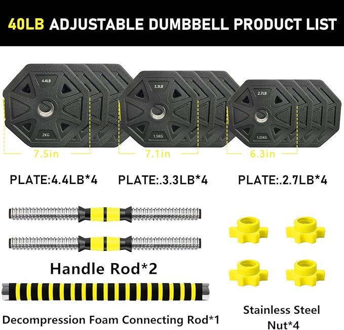 Adjustable-Dumbbells-Set, Free Weights Set with Connector,Fitness Exercises