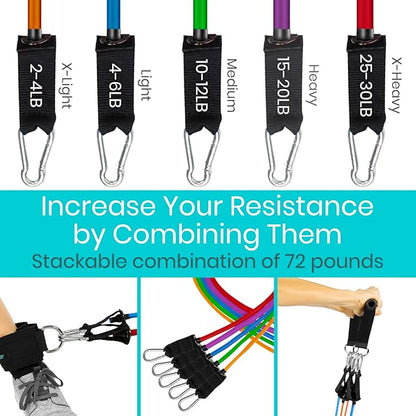 Vive Resistance Bands with Handles (11 Pcs) - Tube Rehab Band Set - Shoulder Pulley Door Anchor - 2 to 70 LBs Tension - Home Workout Elastic Fitness Equipment - Men, Women Training Therapy