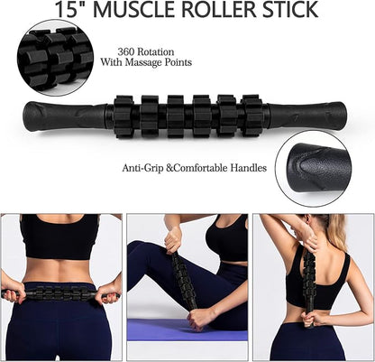 5 in 1 Foam Roller Set High Density Foam Roller Patented, Massage Stick, Massage Ball, Resistance Band for Deep Muscle Massage Pilates Yoga, Fitness for Trigger Point Release