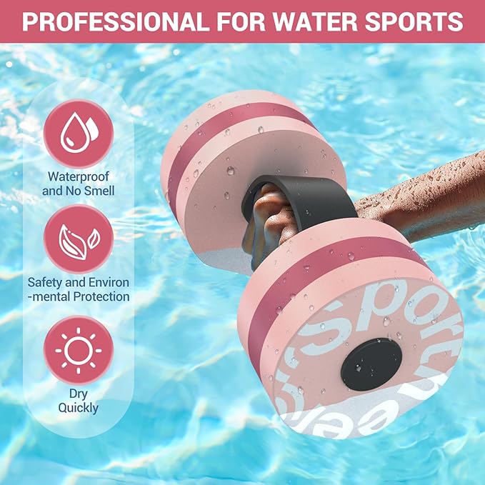 Sportneer Water Weights Aquatic Exercise Dumbbells Water Dumbbell Aerobics Workouts Set of 2 EVA Foam Pool Weights Dumbbells Set Aqua Fitness Barbells Equipment for Water Aerobics Weight Loss