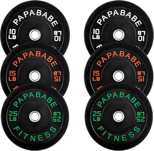 Papababe Bumper Plates, 2 Inch Olympic Weight Plates with Steel Hub Rubber Weights Plates for Weightlifting and Strength Training, Single, Pair & Set