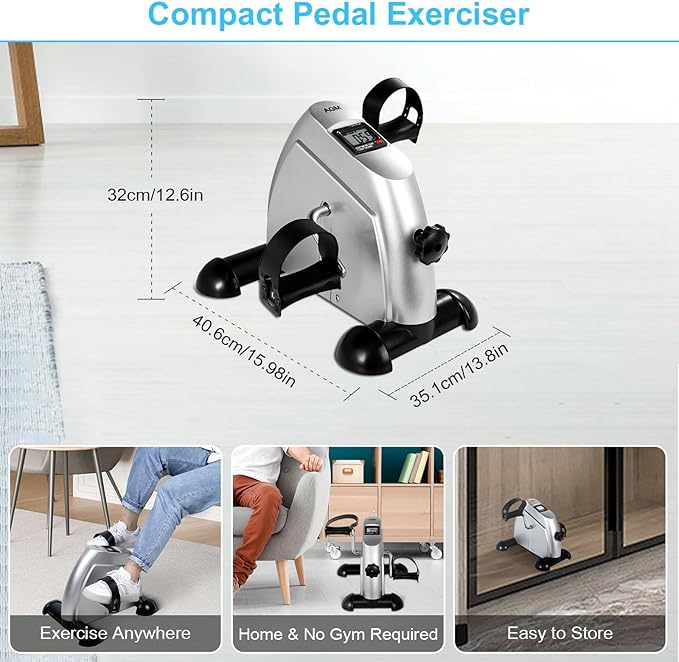 Mini Exercise Bike, AGM Under Desk Bike Pedal Exerciser Foot Cycle Arm & Leg Pedal Exerciser with LCD Screen Displays