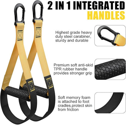 Home Resistance Training Kit, Workout Straps with Handles, Resistance Trainer Exercise Straps for Home Gym, Bodyweight Straps for Indoor & Outdoor, Yellow + Black