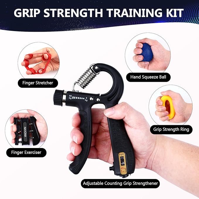 13PCS Hand Grip and Forearm Strengthener kits, Adjustable Hand Exerciser and Finger Stretcher, Finger strengthener, Finger exerciser,Stress Ball,Grip Ring for Muscle Building, Recover Hand Injure