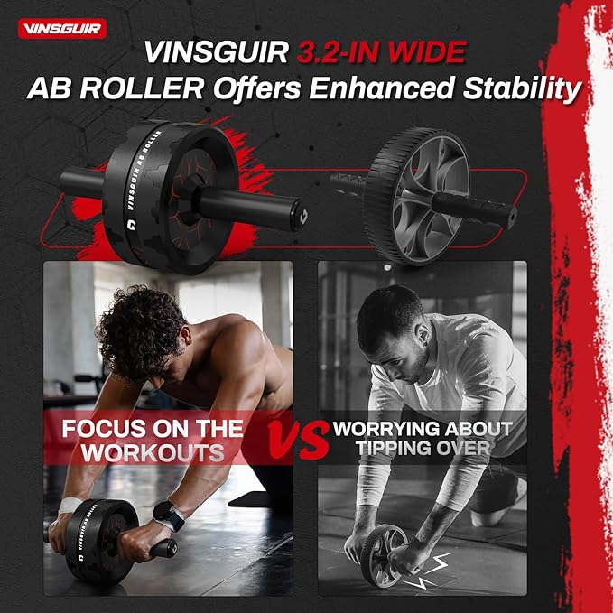 Vinsguir Ab Roller Wheel, Abs Workout Equipment for Abdominal & Core Strength Training, Exercise Wheels for Home Gym, Fitness Equipment for Core Workout with Knee Pad Accessories