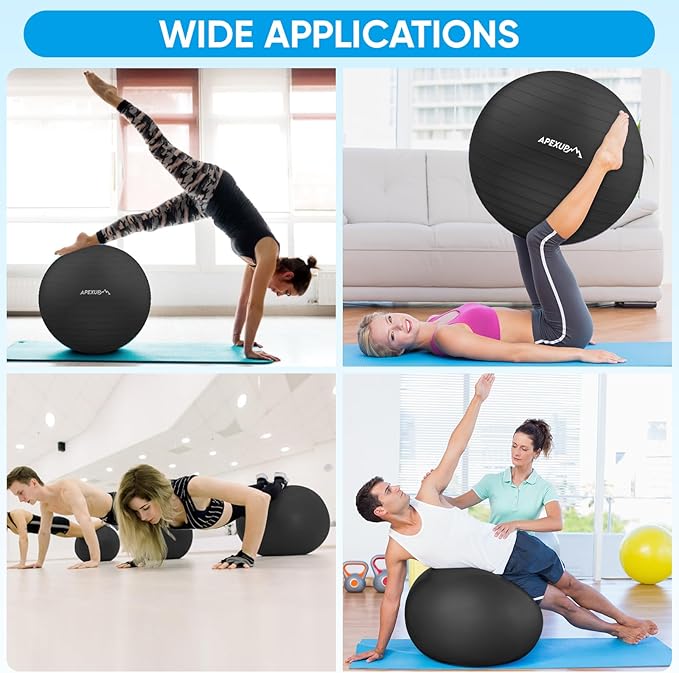 APEXUP Yoga Ball Exercise Ball, Pilates Ball, Anti Slip Stability Ball, Heavy Duty Gym Ball for Fitness, Balance, Core Workout, Physical Therapy