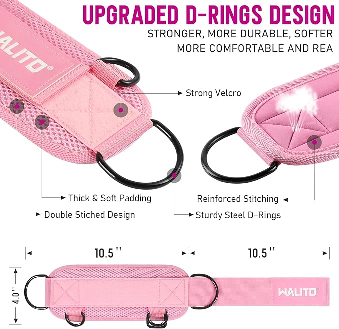 WALITO Gym Ankle Straps for Working Out - Glute Ankle Cuff Kickback Strap, Gym Cable Machine Accessories for Women Glute Leg Extensions, Hip Abductors & Lower Body Exercises Equipment