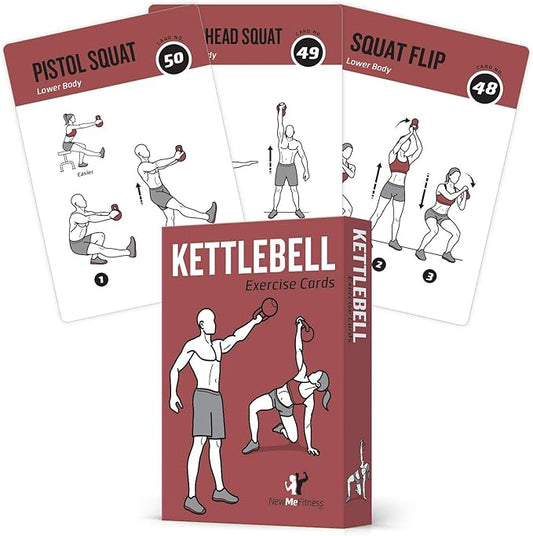 NewMe Fitness Kettlebell Workout Cards, Instructional Fitness Deck for Women & Men, Beginner Fitness Guide to Training Exercises at Home or Gym