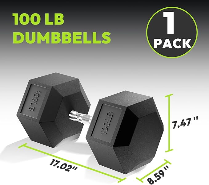 Hex Dumbbell Set, 3-100 lb Rubber Encased Exercise & Fitness Dumbbells, Weights Dumbbells Set of 2, Hand Weight for Strength Training (Single, Pair, Set)