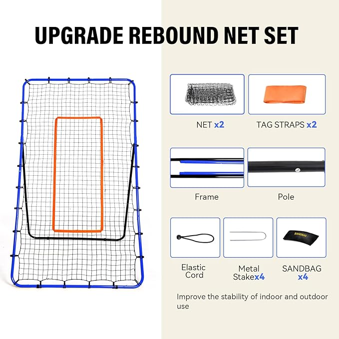 Volleyball Rebounder Net, Adjustable Volleyball Training Equipment Bounce Back Net with Sturdy Sandbags & Metal Stakes - 7x4 Ft