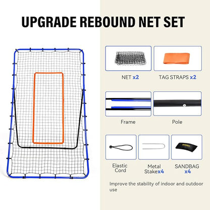 Volleyball Rebounder Net, Adjustable Volleyball Training Equipment Bounce Back Net with Sturdy Sandbags & Metal Stakes - 7x4 Ft