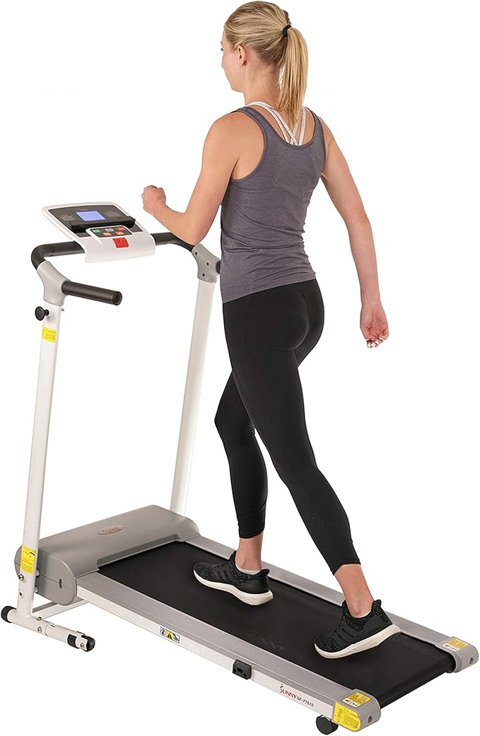 Sunny Health & Fitness Smart Foldable Exercise Running Walking Treadmill, Easy Assembly, LCD Performance Monitor, Device Holder, Optional SunnyFit® App Enhanced Connectivity