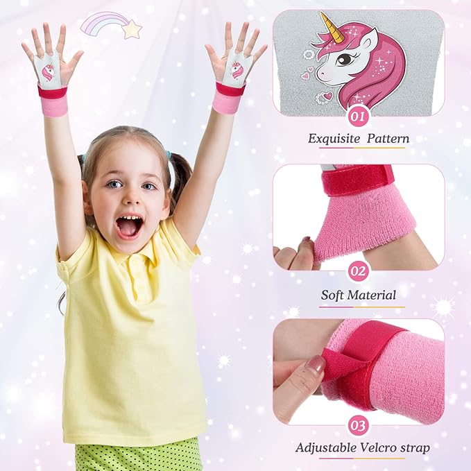 Skylety Sports Gymnastics Grips Wristbands Unicorn Kids Gymnastic Grips Gymnastic Bar Grips with Pink Sweatbands Gymnastics Equipment Hand Grips for Girls Kids Youth