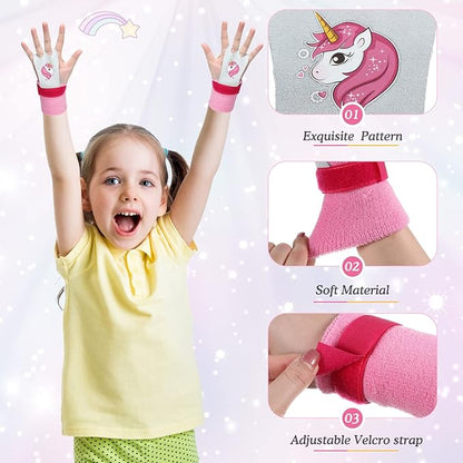 Skylety Sports Gymnastics Grips Wristbands Unicorn Kids Gymnastic Grips Gymnastic Bar Grips with Pink Sweatbands Gymnastics Equipment Hand Grips for Girls Kids Youth