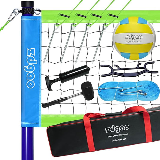 Volleyball Net Outdoor - Portable Volleyball Set for Backyard with Professional Volleyball Net, Wrap Yarn Volleyball and Pump, Boundary Line, Carry Bag