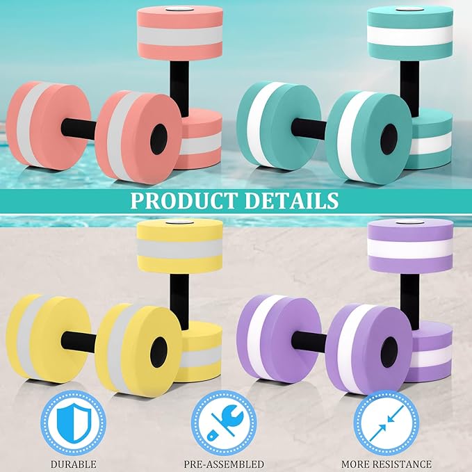 Shappy 8 Pcs Water Weight Aquatic Exercise Dumbbells Water Dumbbell Pool Exercise Weight Water Aerobics Equipment Eva Foam Dumbbell Set Aquatic Exercise Equipment Hand Bar for Fitness