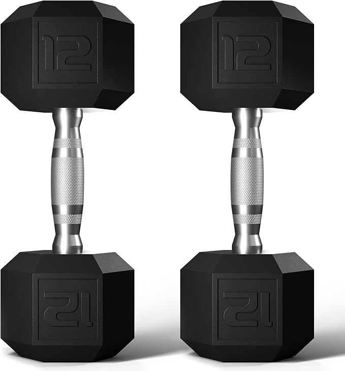 GRETERST Dumbbells Set Rubber Coated Hex Hand Weights Exercise & Fitness for Home Gym Workouts Strength Training Equipment