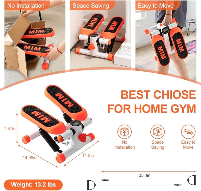 Mini Stepper with Resistance Band, Portable Stair Stepper with Calories Count, Exercise Stepping Machine for Exercise Fitness Office Home Workout Equipment