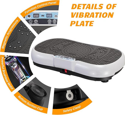 Bigzzia Vibration Plate Exercise Machine 10 Modes Whole Body Workout Vibration Fitness Platform w/ Loop Bands Jump Rope Bluetooth Speaker Home Training Equipment for Weight Loss & Toning