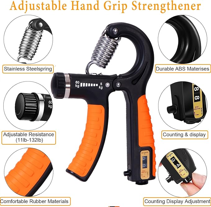 Grip Strength Trainer with Forearm Strengthener, Hand Grip Strengthener, Hand Extension Exerciser, Stress Relief Ball and Hand Grip Strengthener for Muscle Building and Injury Recover(5 PCS)