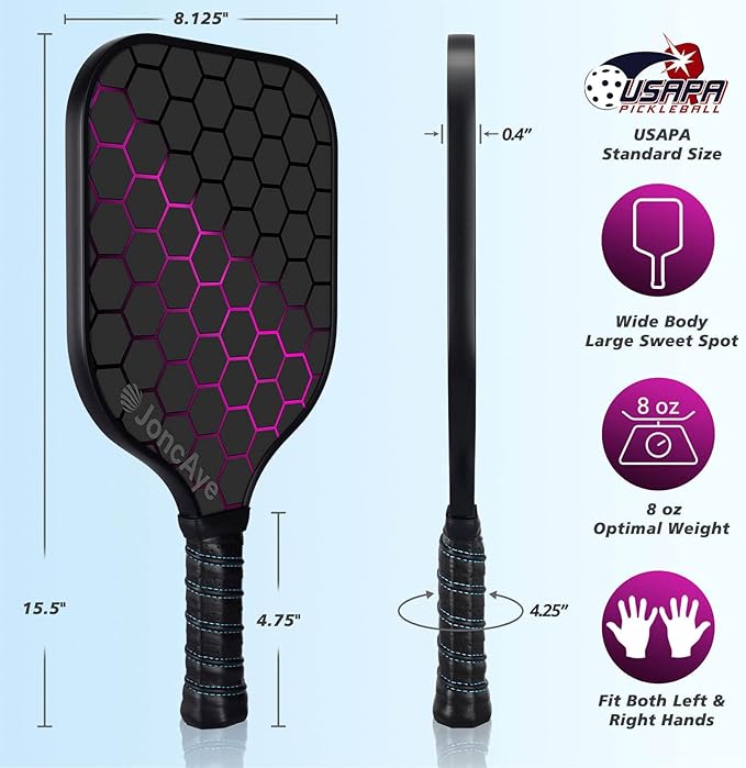 JoncAye Pickleball-Paddles-Set of 4 or 2 Rackets with Balls and Bag | USAPA Approved Pickle-Ball Equipment with Accessories | Fiberglass/Graphite Pickleball Racquet Set for Men, Women, Kids, Adults