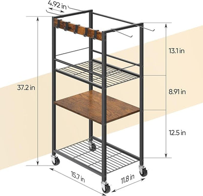 Home Gym Storage Rack, Yoga Mat Storage Racks, Workout Equipment Storage Organizer for Yoga Ball Dumbbell Kettlebells Foam Roller Resistance Bands, Exercise Shelf with Hooks and Wheels