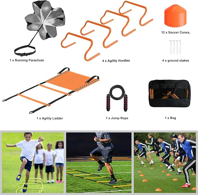 Agility Ladder Speed Agility Training Equipment 1 Agility 20ft,4 Hurdles,Training