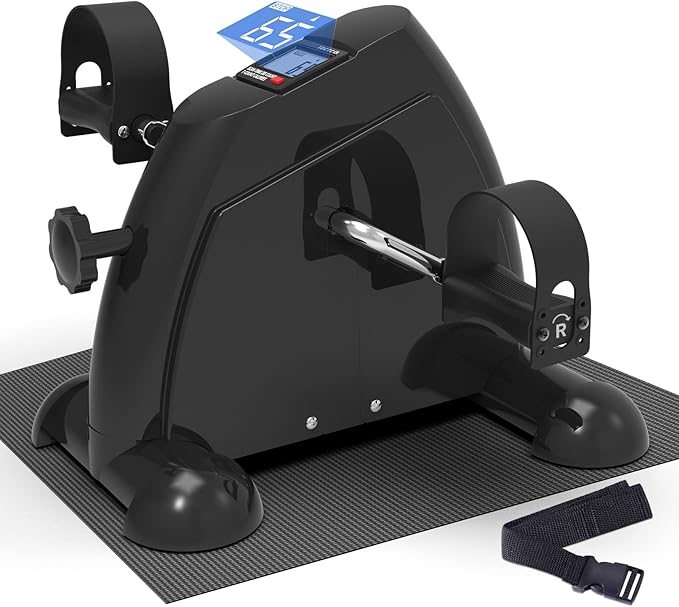 Under Desk Bike Pedal Exerciser for Seniors, Mini Peddler Exerciser with LCD Display & Anti-Slip Mat, Foot Pedal Exerciser for Home Office Legs/Arms Workout, Gifts for Elders