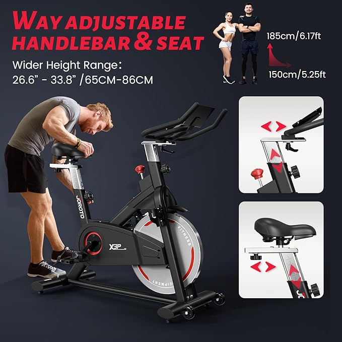 JOROTO Exercise Bike - Stationary Bikes for Home with Magnetic Resistance Heavy Flywheel Indoor bike with Silent Belt Drive Indoor Cycling Bike 350 LBS - 2023 Newest Version