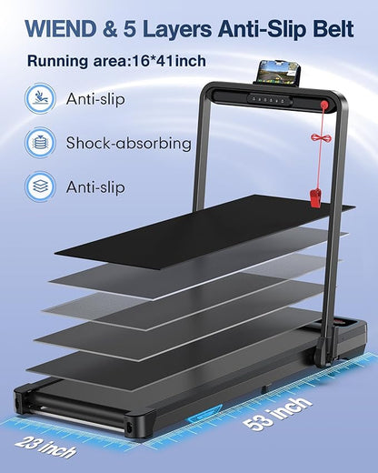 Incline Under Desk Walking Pad: Voice Controlled Smart Standing Treadmill Works with KINOMAP WELLFIT APP for Home Office - 300 Lbs Capacity Quiet Treadmills with LED Screen Remote Control