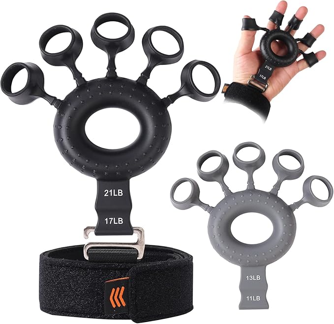 Silicone Finger Trainer - Grip Strength Trainer For Forearms, Hands And Fingers, 4 Resistance Levels, Finger Stretchers And Hand Exercise Rings, Improve Hand Strength And Flexibility, Hand Grip Strengthener, Hand Exercise Equipment